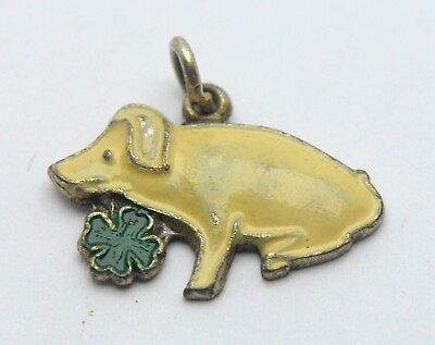 #ad 835 SILVER GERMANY LUCKY PIG CLOVER ENAMELED PENDANT CHARM $8.49