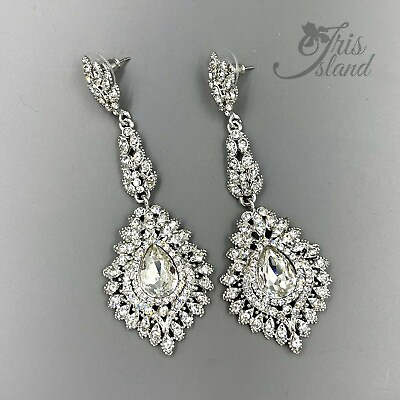 #ad Women Rhodium Plated Clear Crystal Rhinestone Drop Wedding Dangle Earrings 5988 $13.99