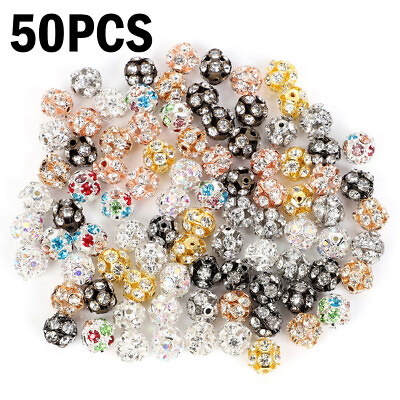 #ad 50pcs Rhinestone Beads Crystal Loose Spacer Round Jewelry Making 6mm 8mm USA $8.99