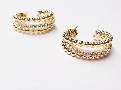#ad S tonn 18K Gold Plated Point Three String Gold Hoop Earrings 20mm Diameter $17.15