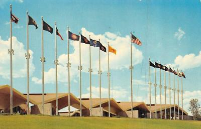 #ad OK Oklahoma City NATIONAL COWBOY HALL OF FAME Route 66 17 STATE FLAGS Postcard $4.25