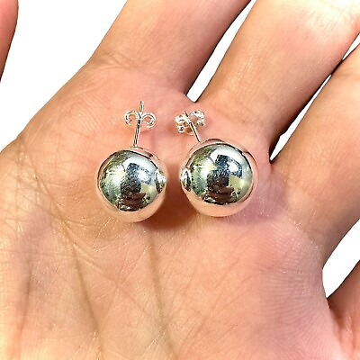#ad #ad 925 Sterling Silver Round Ball Stud Earrings 12MM Free Shipping $17.97