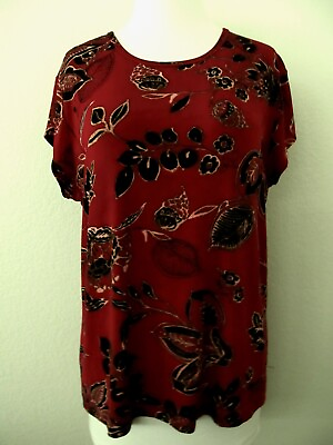 #ad Chicos Travelers Top Sz 2 or M L Red Floral Slinky Knit Short Sleeve $14.99