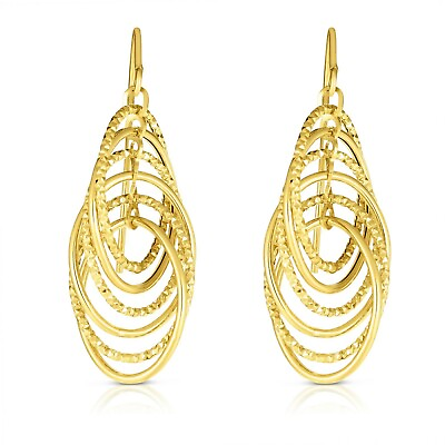 #ad Diamond Cut Interlocking Multi Layer Dangle Drop Earrings REAL 14K Yellow Gold $268.00