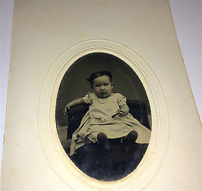 #ad Antique Adorable Victorian Child Lovely Face Necklace Seated Tintype Photo $28.79
