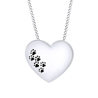 #ad Paw Print Heart Pendant Necklace 14K White Gold Plated Sterling Silver $148.23