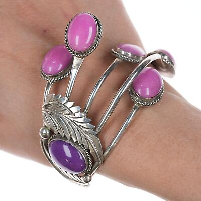 #ad 6 5 8quot; E Yazzie Navajo Silver and pink stone bracelet $309.75