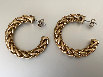 #ad Gorgeous French Vintage Designer Earrings Braided gilt metal Hoops 3.5cm $139.00