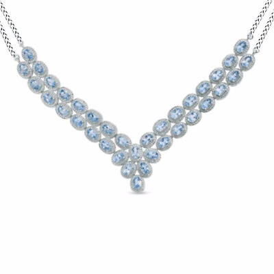 #ad Topaz amp; Double Row Chevron Necklace 14K White Gold Plated Sterling $262.49