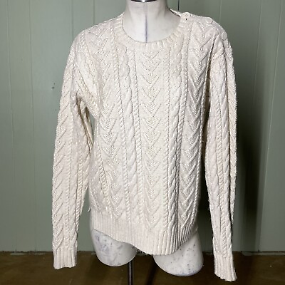#ad Polo Ralph Lauren Women#x27;s Sweater Ivory Cable Knit Fisherman Size Medium M $125.00