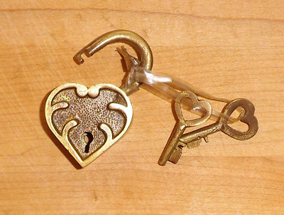 #ad Ornate Heart Lock Solid Brass with Antique Finish and Two Keys $13.99