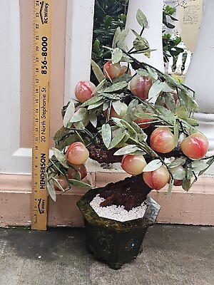 #ad Vintage Chinese Glass Jade Tree With Plums in Pot 24quot; Tall very Heavy $350.00