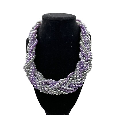#ad Sophia Collection Shades of Purple and Gray Statement Necklace 17 inch Drop $18.89