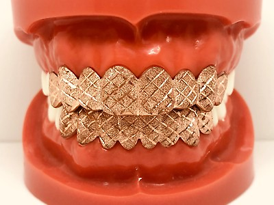 #ad STERLING SILVER W 18K ROSE GOLD PLATED DIAMOND CUT DUST CUT GRILL GRILLZ $324.00