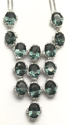 #ad Sterling Silver Elegant Double Strand Chandelier Oval Beryl Cluster CZ Necklace $31.60