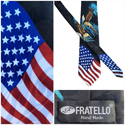 #ad Fratello Tie Mens Red White Blue Necktie Patriotic Eagle American Flag USA $13.99