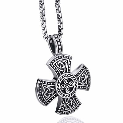 #ad Stainless Steel Celtic Knot Trinity Knot Triquetra Cross Magic Pendant Necklace $7.99