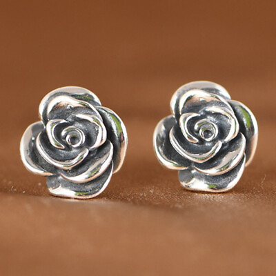 #ad S925 Sterling Silver Women Stud Earrings Rose Flower Shaped Earrings $19.04
