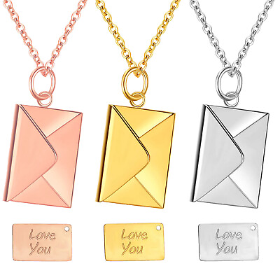 #ad Love You Letter Envelope Pendant Stainless Steel Chain Necklace for Women 16 18quot; $10.89