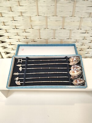 #ad Vtg Japanese Sterling Long Spoons Set 6 1432 B54 $89.95