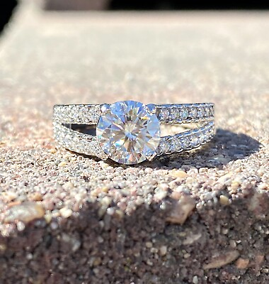 #ad 14k White Gold Round Moissanite Diamond Engagement Cocktail Ring￼ ￼2.15cttw 7 $799.99