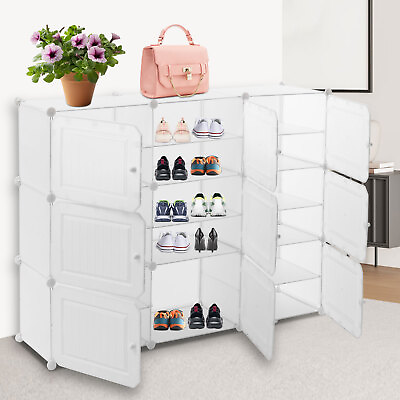 #ad New 6 Tier Shoe Rack Shelf White Standing Closet Cabinet Storage with Door $62.70