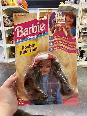 #ad VTG Barbie Doll Magic Change Hair 1995 Double Fun Brunette Bandana Hair Mattel $7.95