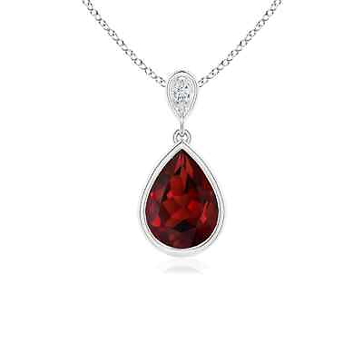 #ad ANGARA 8x6mm Natural Garnet Teardrop Pendant Necklace with Diamond in Silver $284.05