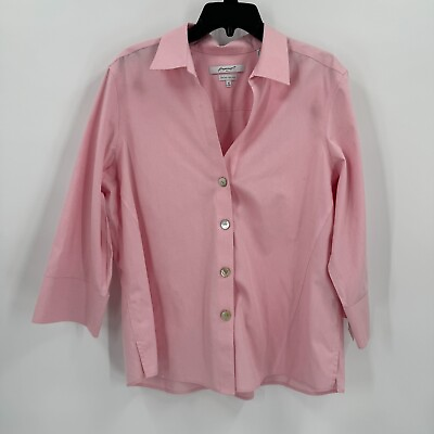 #ad Foxcroft Women Shirt Pink 18 Fitted Button Up Heritage Non Iron Long Sleeve $10.55