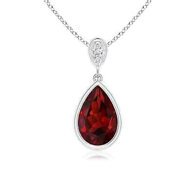 #ad ANGARA 9x6mm Natural Garnet Teardrop Pendant Necklace with Diamond in Silver $293.55