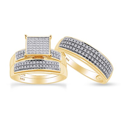 #ad Bridal Engagement Bride Groom Set 3 Ring Cubic Zirconia 14K Yellow Gold Plated $124.19