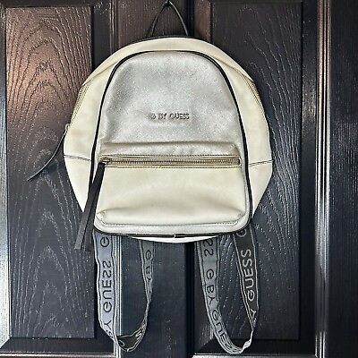 #ad Guess Mini White Logo 3 Compartment Backpack with Adjustable Straps Zip Closure $15.00