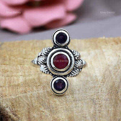 #ad Natural Ruby Gemstone Band Ring 925 Sterling Silver Indian Jewelry For Women $36.99