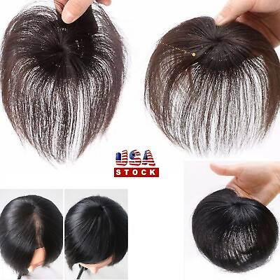 #ad 100% Human Hair Topper Clip in Thin Hairpiece Toupee Top Pieces Wiglet for Women $9.08