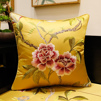 #ad 1pc Ethnic Pillowcase Pillow Cover Chinese Embroidered Floral Bedding Home Decor $26.99