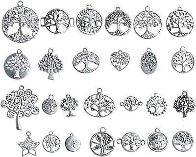 #ad 4 Tree of Life Charms Antiqued Silver Tree Pendants Mixed Inspirational Jewelry $3.92