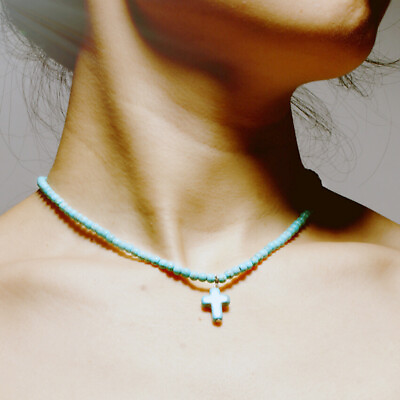 #ad Fashion Women Bohemia Turquoise Cross Summer Beach Choker Necklace Jewelry Gi $6.62