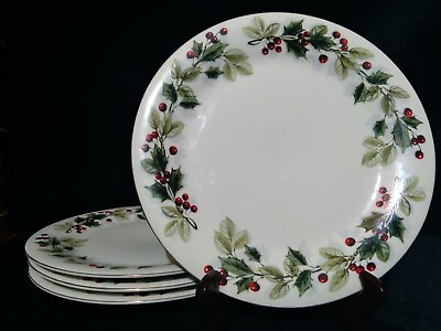 #ad 4 Gibson Charm Holly Berry Holiday lot 8 Dinner plates 10 1 2quot;D $22.40