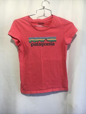 #ad PATAGONIA Youth Graphic T Shirt Logo Short Sleeve Kids Girls Pink Sz L 12 . $15.99
