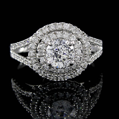 #ad Round Simulated Diamond Halo Engagement Ring Solid 925 Sterling Silver $275.65