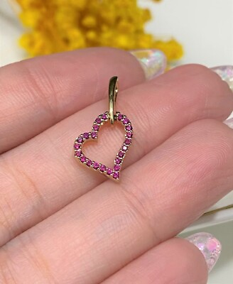 #ad Round Cut Simulated Pink Ruby Heart 925 Silver Pendant In 14k Yellow Gold Plated $142.49