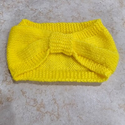 #ad Yellow Handmade Winter Knitted Crochet Knotted Wide Cotton Headband Ear Warmer $27.00