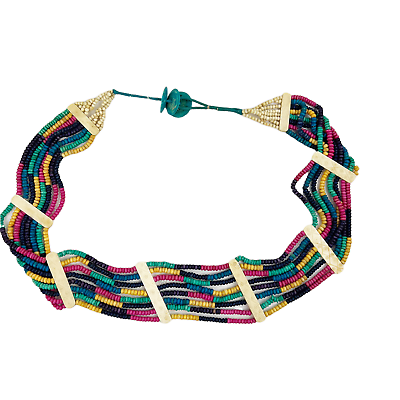 #ad Vintage Colorful Wooden Bead Belt Multi Strand Rainbow 70#x27;s Boho Hippie $14.95