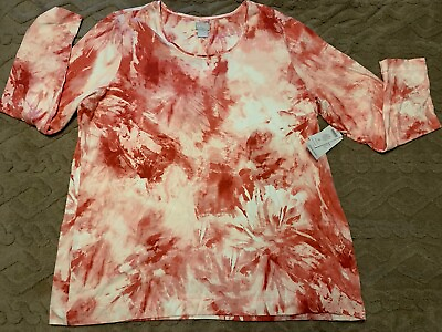 #ad Chicos Pink White Tie Dye Top Womens Size XL 3 Long Sleeve Rayon Spandex Blend $16.99