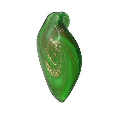 #ad Glass Teardrop Pendant Green Glass with Sparkle Gold Accents $8.99