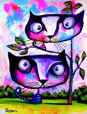 #ad Cat Original Giclee Print 5x7 in. Art by Breton FREE GIFT FREE SHIPPING $12.98