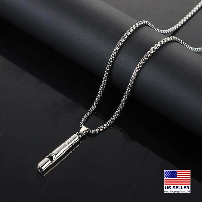 #ad MEN Stainless Steel Retro Classic Blow Whistle Style Pendant Necklace $0.99