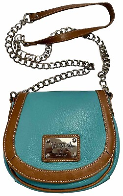 #ad 😎😎😎VALENTINA Italia Turquoise Pebbled Leather Crossbody Chain Leather Strap $79.00