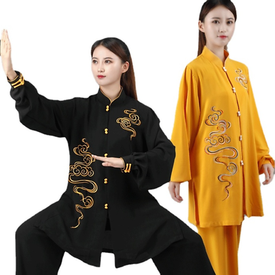 #ad Lady Cotton Martial Art Uniform Embroidery Long Sleeve Tai Chi Kung Fu Suit Sets $103.62