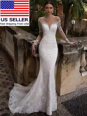 #ad Mermaid Crystal Wedding Dress off shoulder V neck White Gown Dress $169.99